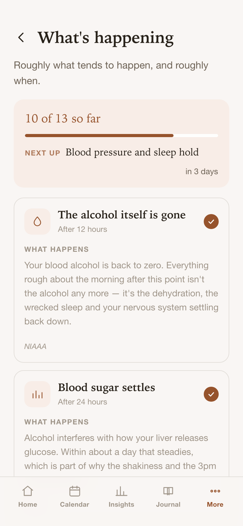Health timeline of what changes as you drink less