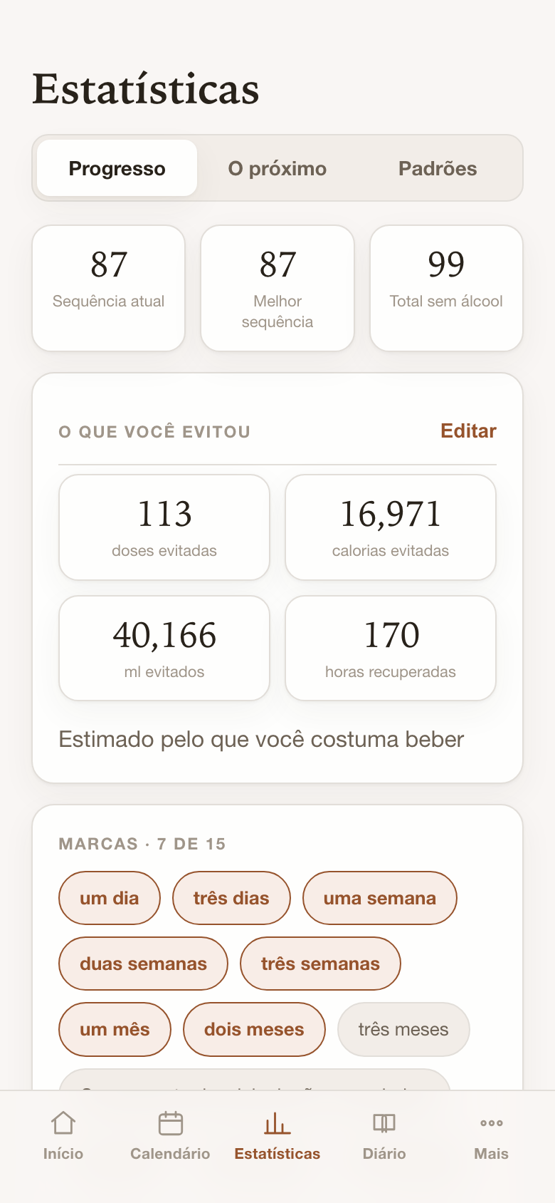 Estatísticas com doses, calorias e horas evitadas, e as marcas